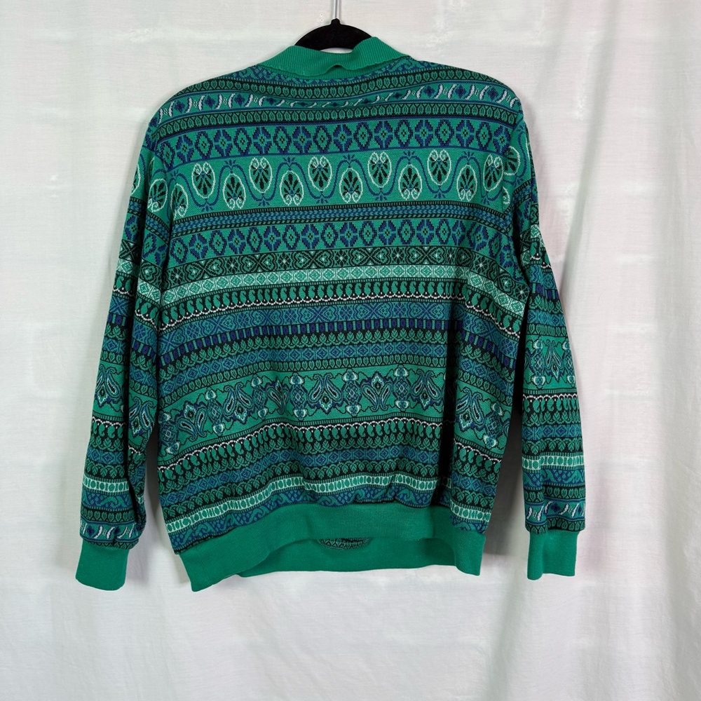 Vintage 70’s Alfred Dunner Green Blue Stripe Button Front Sweater Pant Set Lg - Picture 3 of 8